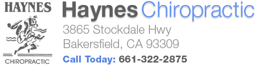 Haynes Chiropractic logo with address 3865 Stockdale Hwy, Bakersfield, CA 93309 and phone number 661-322-2875